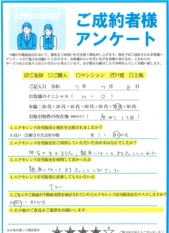吹田市原町の戸建ご売却（H・O様）のアンケート