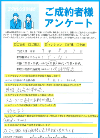 吹田市竹見台のマンションご購入（Y・N様）のアンケート