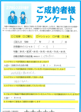 吹田市千里山月が丘のマンションご売却（T・H様）のアンケート