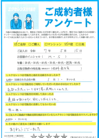 吹田市南正雀の戸建ご売却（M・S様）のアンケート