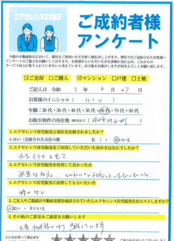 吹田市円山町のマンションご売却（H・U様）のアンケート