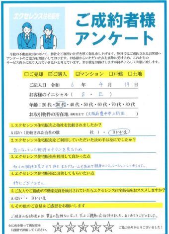 豊中市上新田のマンションのご購入（S・E様）のアンケート