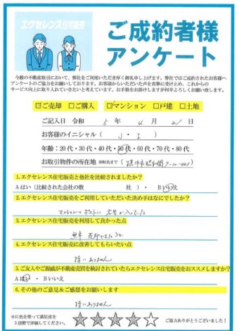 摂津市昭和園のマンションご売却（Ｊ・Ｉ様）のアンケート