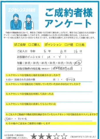 吹田市佐井寺のマンションご売却（M・Y様）のアンケート